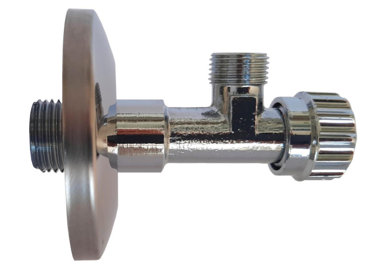 Vinkelventil 56mm 1/2X3/8" inkl. rosette. - Vinkelventil 1/2 X 3/8 inkl. rosette, krom