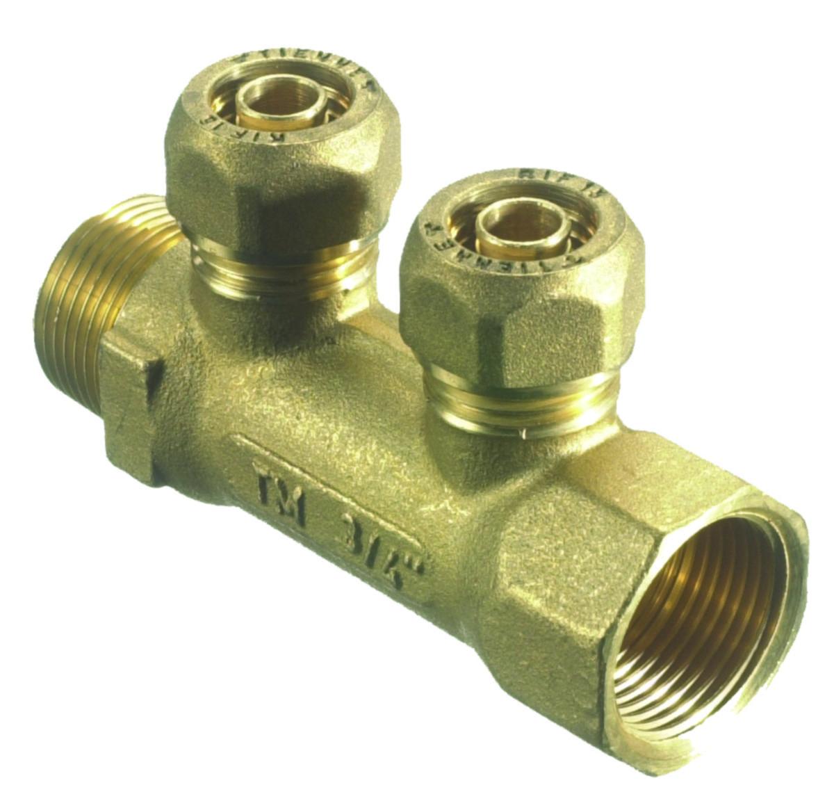 Fordelerrør - Fordelerrør til PeX 2x15 mm 1/2"x15mm2.5x3/4"L36mm messing