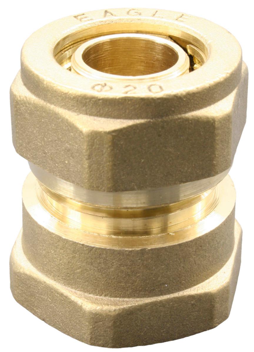 Kompressionsfittings til PEX gulvvarme muffe - Muffe til PEX 1/2"x20 mm messing