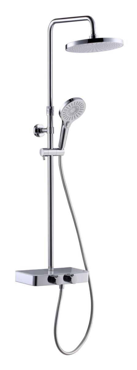 ADORA® Termostatsæt Consilio L-250 m. glashylde - ADORA Consilio L 250 term. topbrusesæt Ø250/130 krom/hvid